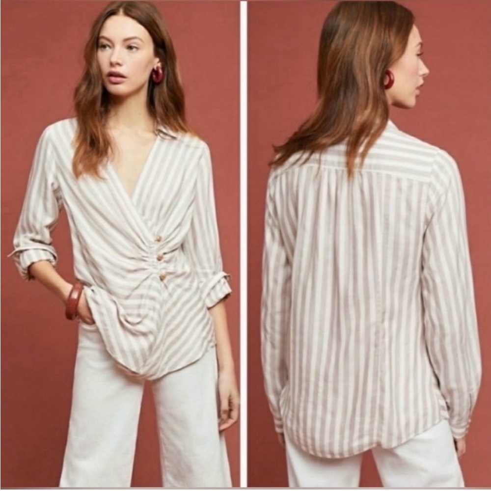 Anthropologie Maeve Striped Marianna Wrap Blouse